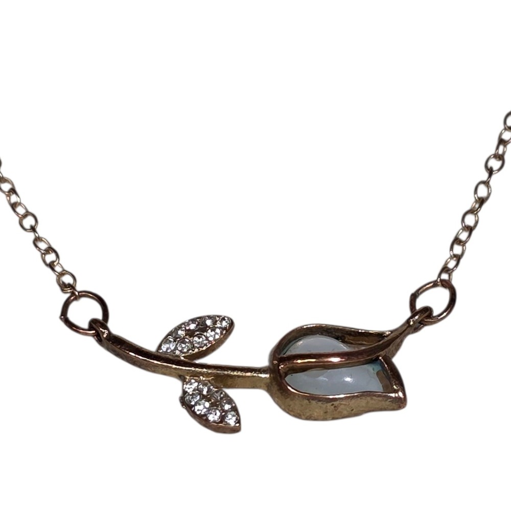 Rose Gold Flower Pendant Necklace Rhinestone Accent Adjustable‎ Chain